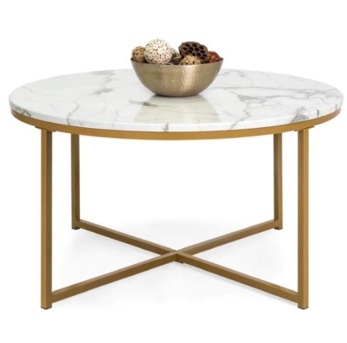 Round Coffee Table w/ Faux Marble Top, Metal Frame - 36in, Appears New