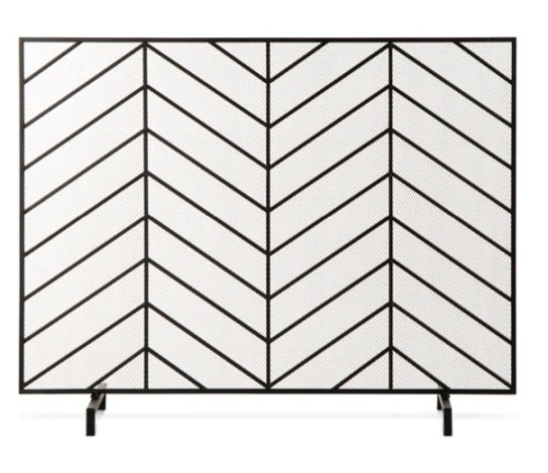 Single Panel Iron Chevron Fireplace Screen w/ Antique Finish - 38x31in, Appears New