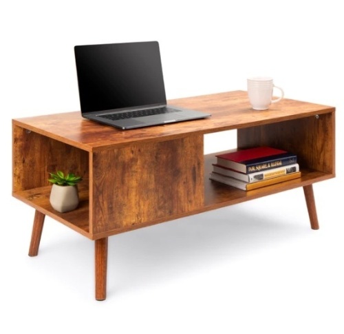 Wooden Mid-Century Modern Coffee Accent Table w/ Open Storage Shelf, Appears New