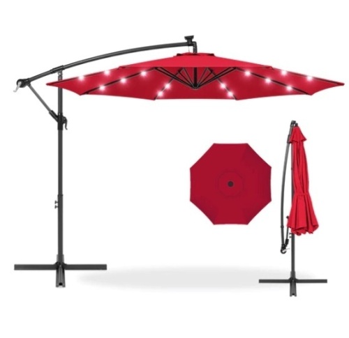 Solar LED Offset Hanging Patio Umbrella w/ Crank Tilt Adjustment - 10ft, Appears New