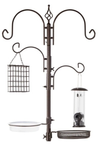 4-Hook Bird Feeding Station, Steel Feeder Stand w/ 2 Bird Feeders - 91in