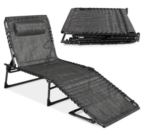 Portable Patio Chaise Lounge Chair Outdoor Recliner w/ Pillow, Appears New