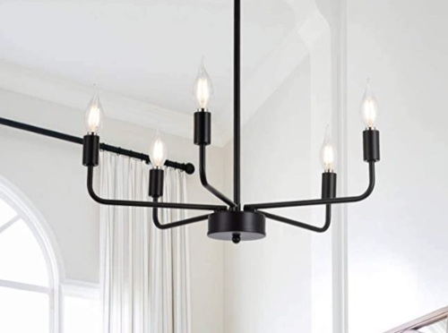 Matte Black Chandelier Modern Farmhouse Candle Ceiling Light Contemporary 5 Lights, Appears New