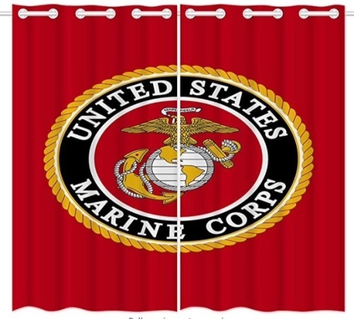 42 x 84 inch Curtains (2 Panel) Grommet Top Darkening Blackout Room Marine Corps, Appears New