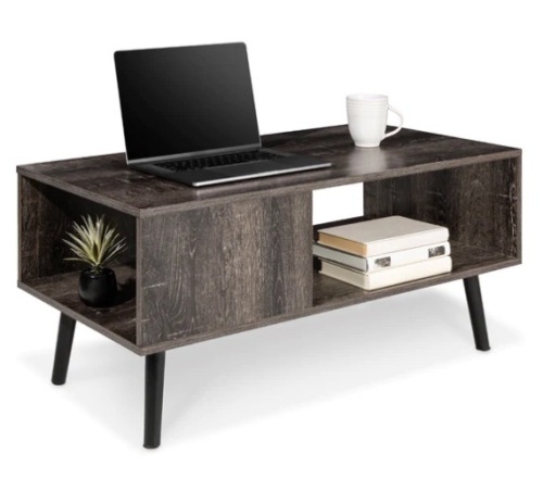 Wooden Mid-Century Modern Coffee Accent Table w/ Open Storage Shelf, Appears New