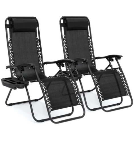 Set of 2 Adjustable Zero Gravity Patio Chair Recliners w/ Cup Holders, Appears New