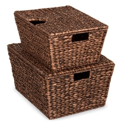 Set of 2 XL Woven Water Hyacinth Storage Baskets, Appears New