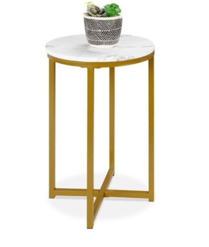 Round Coffee Side Table w/ Faux Marble Top, Metal Frame - 16in, Appears New 