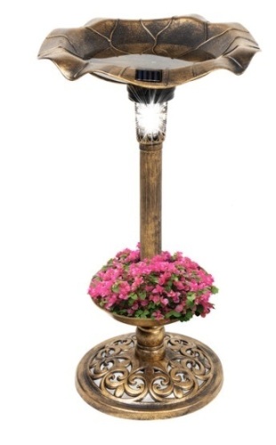 Solar Lighted Bird Bath w/ Planter, Bronze - Lot 201