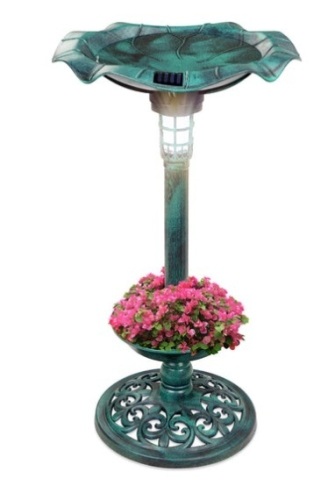 Solar Lighted Bird Bath w/ Planter, Green - Lot 204