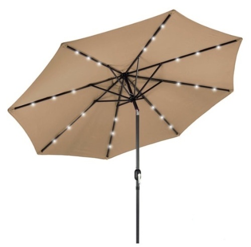 Solar LED Lighted Patio Umbrella w/ Tilt Adjustment, UV-Resistance - 10ft, Tan - Lot 209