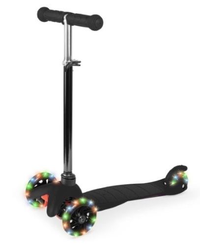 Kids Mini Kick Scooter Toy w/ Colorful Light-Up Wheels, Adjustable T-Bar, Black - Lot 214