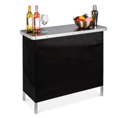 Portable Pop-Up Bar Table w/ Carrying Case, Removable Skirt, Black - Lot 101