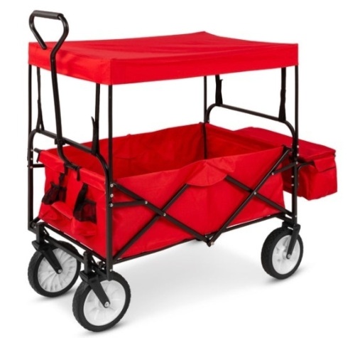Utility Wagon Cart w/ Folding Design, 2 Cup Holders, Removable Canopy, Red - Lot 232