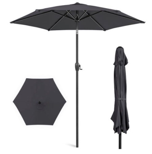 Outdoor Market Patio Umbrella w/ Push Button Tilt, Crank Lift - 7.5ft, Gray - Lot 242