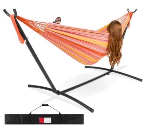 2-Person Brazilian-Style Double Hammock w/ Carrying Bag and Steel Stand, Sunset - Lot 244