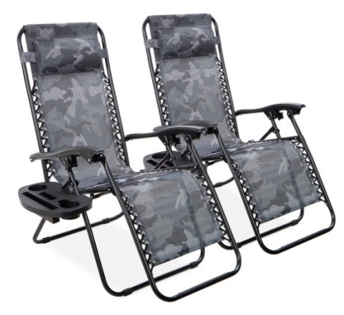 Set of 2 Adjustable Zero Gravity Patio Chair Recliners w/ Cup Holders, Camouflage - Lot 246