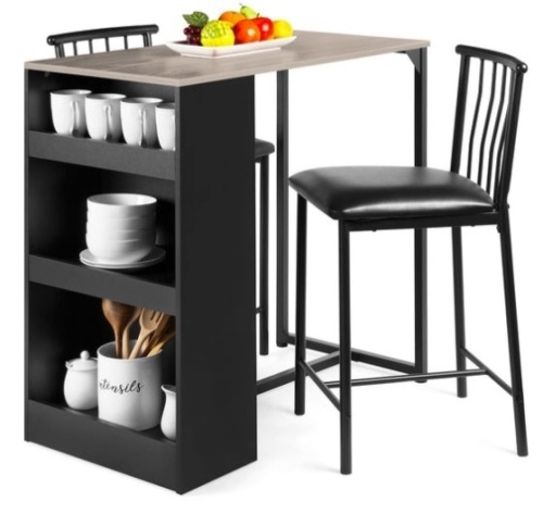 3-Piece Counter Height Kitchen Dining Table Set w/ Storage Shelves - Lot 251