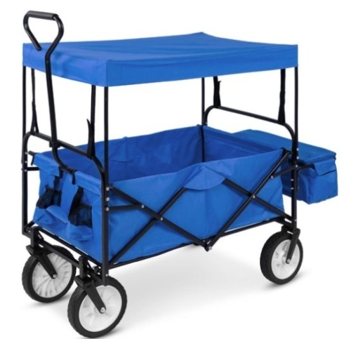 Utility Wagon Cart w/ Folding Design, 2 Cup Holders, Removable Canopy, Blue - Lot 258
