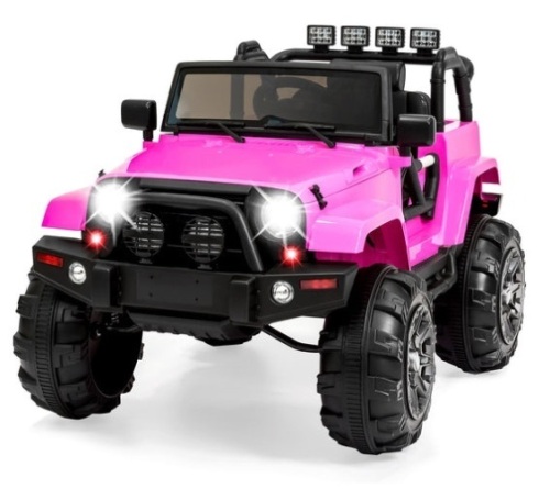 12V Kids Ride-On Truck Car Toy w/ 3 Speeds, LED, Remote, Bluetooth, Pink - Lot 260