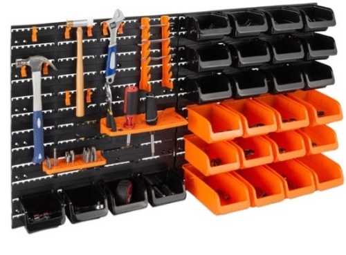 44-Piece Wall Mounted Garage Storage Rack, Tool Organizer - 38x21.25in - Lot 280
