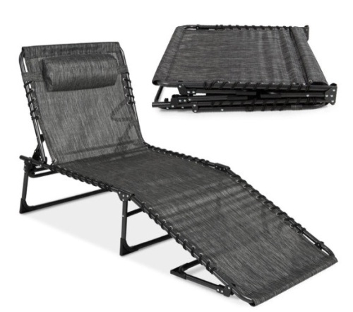 Portable Patio Chaise Lounge Chair Outdoor Recliner w/ Pillow, Gray - Lot 282