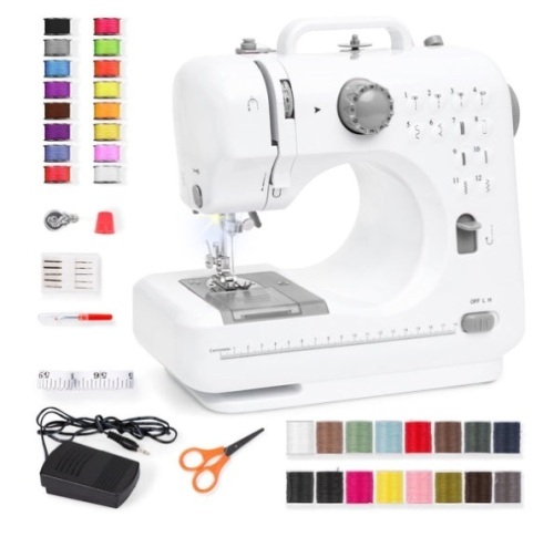 6V Portable Foot Pedal Sewing Machine w/ 12 Stitch Patterns, Gray - Lot 283