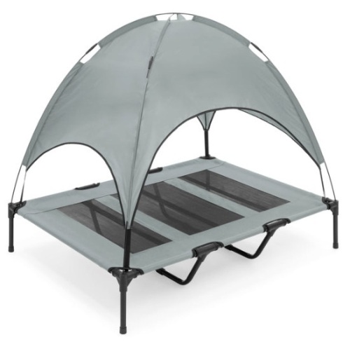 Elevated Cooling Dog Bed, Outdoor Pet Cot w/ Canopy, Carry Bag - 48in, Gray - Lot 284