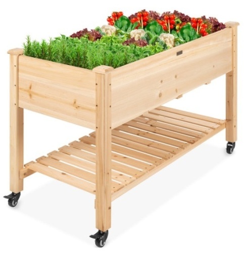 Mobile Raised Garden Bed Elevated Wood Planter w/ Wheels, Storage Shelf - Lot 285