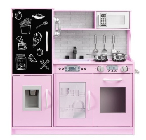 Pretend Play Kitchen Wooden Toy Set for Kids with 11 Accessories, Pink - Lot 287