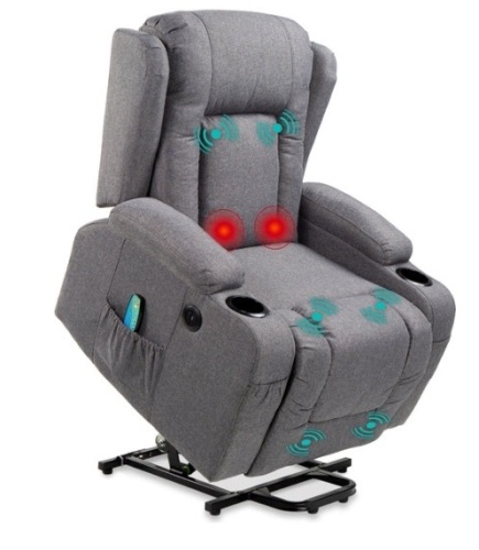 Electric Power Lift Recliner Massage Chair w/ Heat, USB Port, Cupholders, Gray - Lot 295