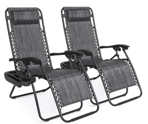 Set of 2 Adjustable Zero Gravity Patio Chair Recliners w/ Cup Holders, Gray - Lot 298