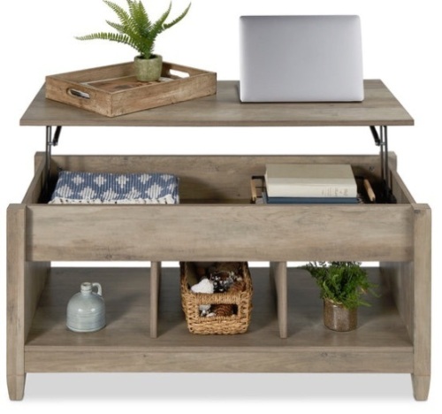Multifunctional Lift Top Coffee Table w/ Hidden Storage, 3 Cubbies, Gray Oak - Lot 300