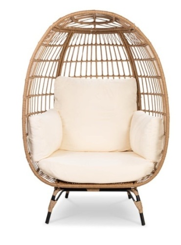 Wicker Egg Chair Oversized Indoor Outdoor Patio Lounger, Ivory - Lot 303