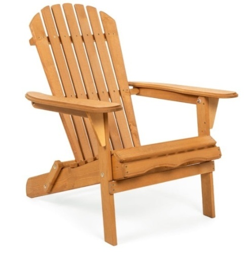Folding Wooden Adirondack Chair Accent Furniture w/ Natural Finish - Brown - Lot 305