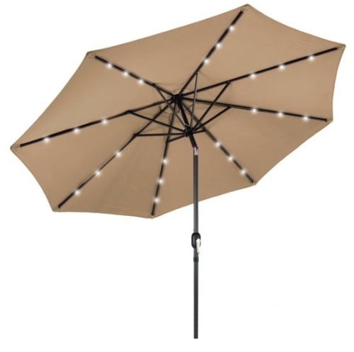 Solar LED Lighted Patio Umbrella w/ Tilt Adjustment, UV-Resistance - 10ft, Tan - Lot 306
