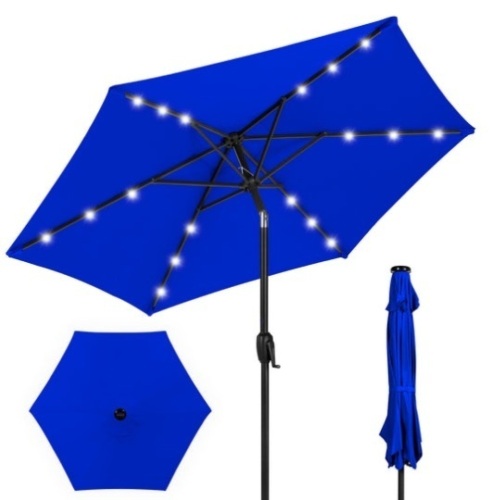 Outdoor Solar Patio Umbrella w/ Push Button Tilt, Crank Lift - 7.5ft, Resort Blue - Lot 308