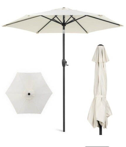 Outdoor Market Patio Umbrella w/ Push Button Tilt, Crank Lift - 7.5ft, Cream - Lot 309