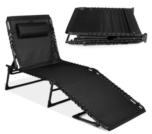 Portable Patio Chaise Lounge Chair Outdoor Recliner w/ Pillow, Black - Lot 310