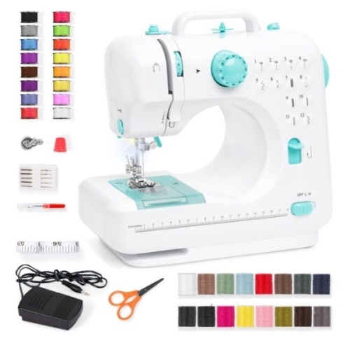 6V Portable Foot Pedal Sewing Machine w/ 12 Stitch Patterns, Teal - Lot 311