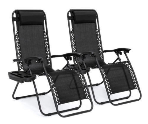 Set of 2 Adjustable Zero Gravity Patio Chair Recliners w/ Cup Holders, Black - Lot 315