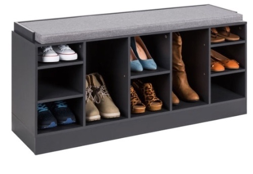 Shoe Storage Rack Bench w/ Padded Seat, 10 Cubbies - 46in, Gray - Lot 328