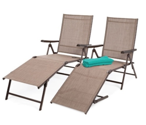 Set of 2 Outdoor Patio Chaise Recliner Lounge Chairs w/ Rust-Resistant Frame, Brown - Lot 335