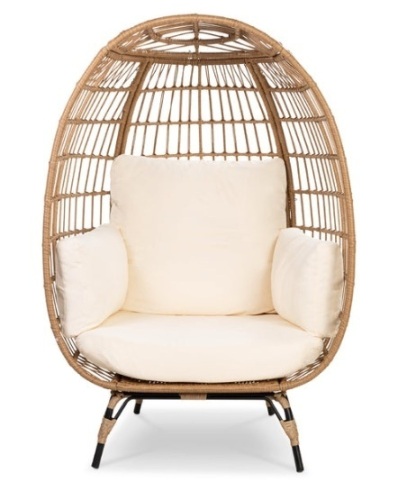 Wicker Egg Chair Oversized Indoor Outdoor Patio Lounger, Ivory - Lot 336