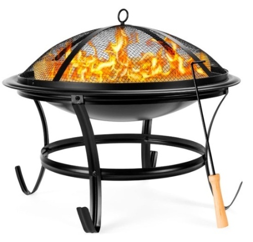 Steel Outdoor Patio Fire Pit Bowl w/ Screen Cover, Poker - 22in - Lot 338