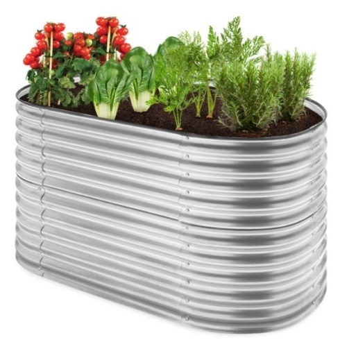 Raised Oval Garden Bed, Customizable Elevated Outdoor Metal Planter - 63in, Silver - Lot 339