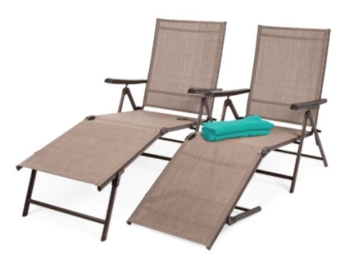 Set of 2 Outdoor Patio Chaise Recliner Lounge Chairs w/ Rust-Resistant Frame, Brown - Lot 343