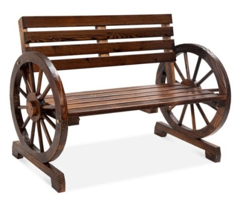 2-Person Rustic Wooden Wagon Wheel Bench w/ Slatted Seat and Backrest - Lot 345