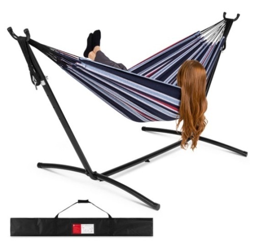 2-Person Brazilian-Style Double Hammock w/ Carrying Bag and Steel Stand, Abyss - Lot 346