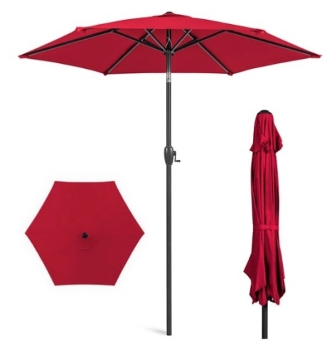 Outdoor Market Patio Umbrella w/ Push Button Tilt, Crank Lift - 7.5ft, Red - Lot 347